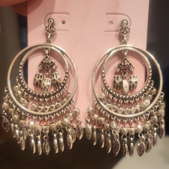 CeCe Silver Chandelier Earrings with Intricate Metalwork - Picture 2 of 2